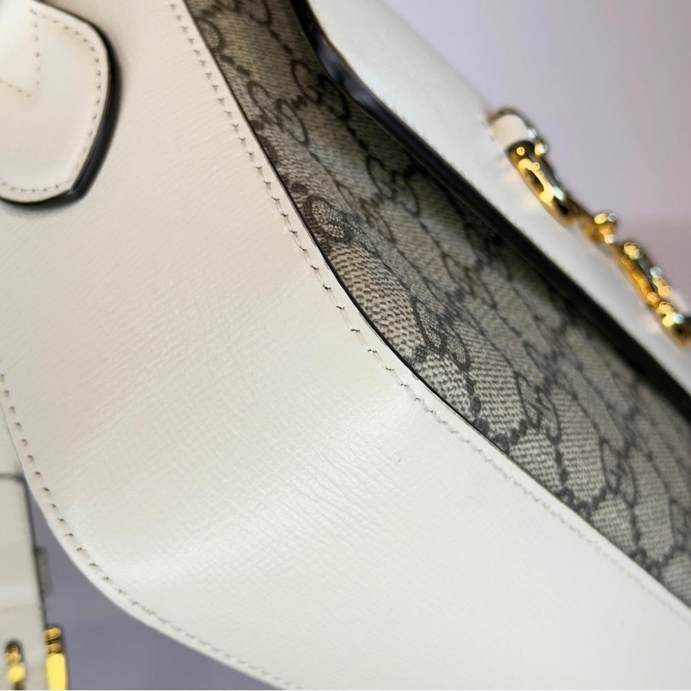 GUCCI Horsebit 1955 Ivory Brown GG Supreme Leather Crossbody Shoulder Bag + COA - Picture 7 of 13
